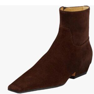 Brown Square Toe Low Block Heels Side Zipper Ankle Boots Formal Business Shoes